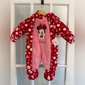 Disney Minnie Mouse Fleece Snowsuit Footie | Red Polka Dot | NWT | 6M